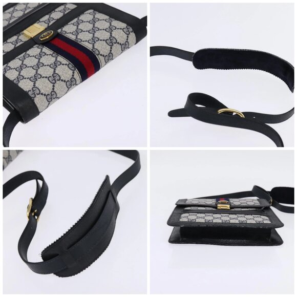 GUCCI GG Supreme Sherry Line Shoulder Bag PVC Navy Gold Red Auth BA5636 - Picture 15 of 16